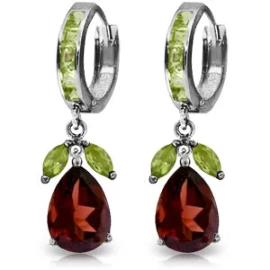 14.3 Carat 14K Solid White Gold Huggie Earrings Peridot Garnet