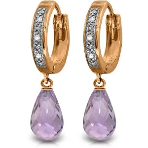 14K Solid Rose Gold Hoop Earrings w/ Diamonds & Amethysts