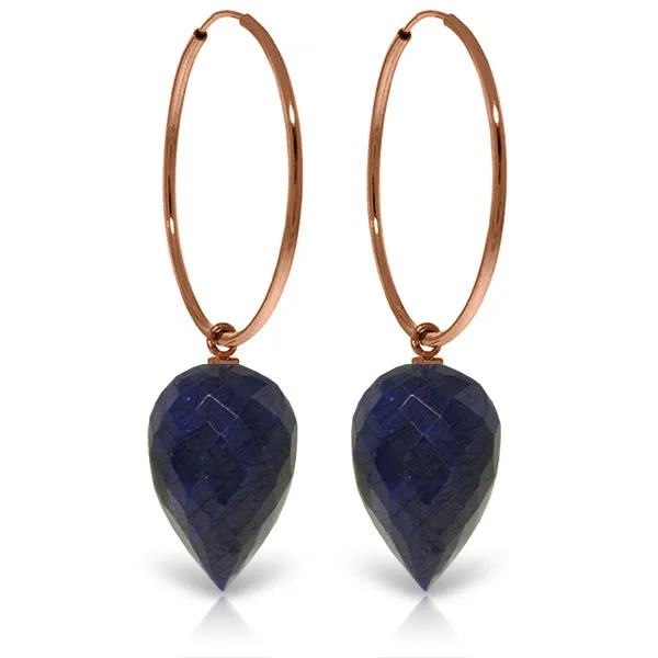 14K Solid Rose Gold Hoop Earrings w/ Pointy Briolette Drop Dyed Sapphires