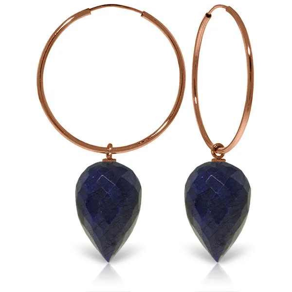 14K Solid Rose Gold Hoop Earrings w/ Pointy Briolette Drop Dyed Sapphires