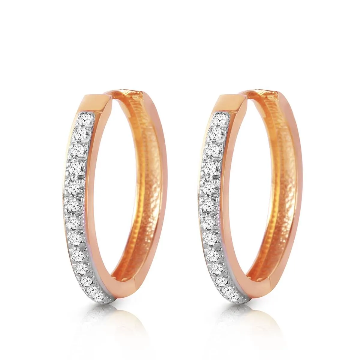 14K Solid Rose Gold Hoop Huggie Earrings Diamond