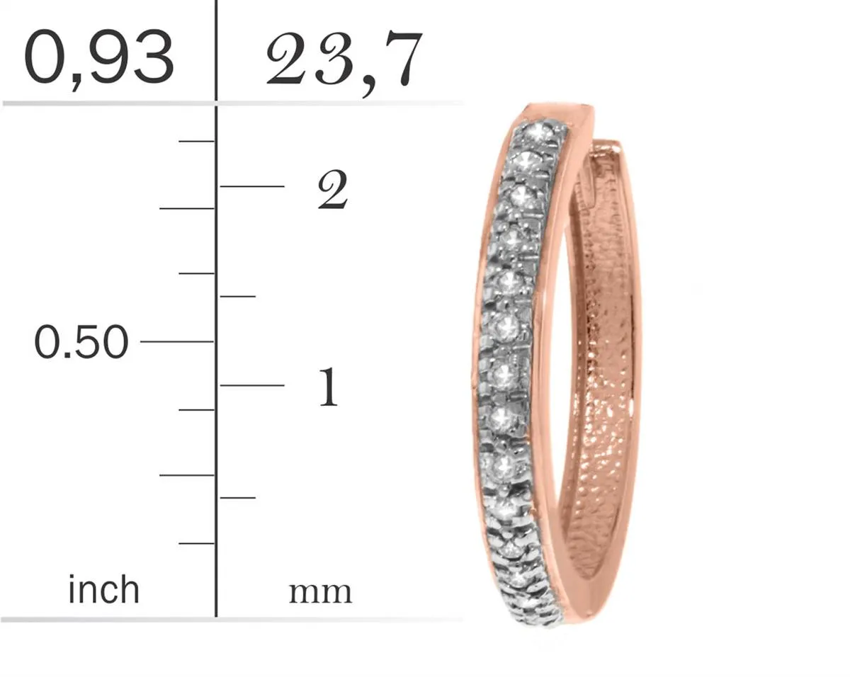 14K Solid Rose Gold Hoop Huggie Earrings Diamond