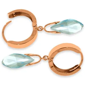 14K Solid Rose Gold Hoop Natural Blue Topaz Earrings