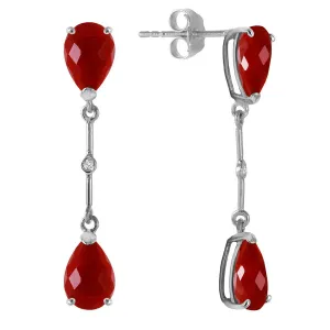 14K Solid White Gold Diamonds & Rubies Dangling Earrings