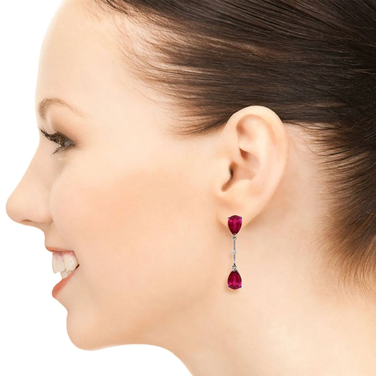 14K Solid White Gold Diamonds & Rubies Dangling Earrings