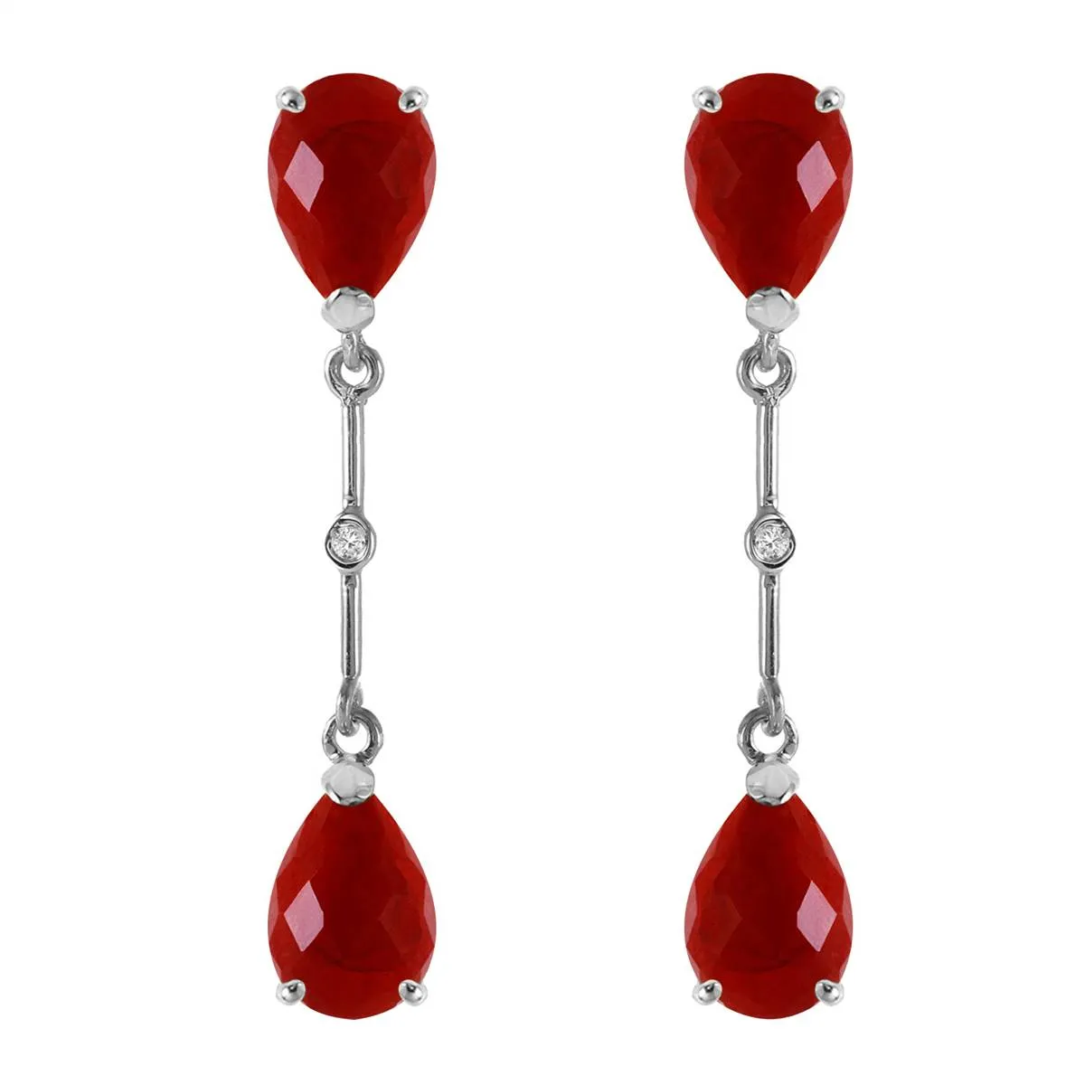 14K Solid White Gold Diamonds & Rubies Dangling Earrings