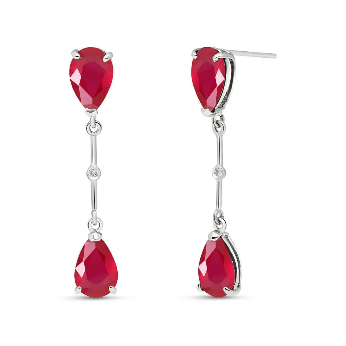 14K Solid White Gold Diamonds & Rubies Dangling Earrings