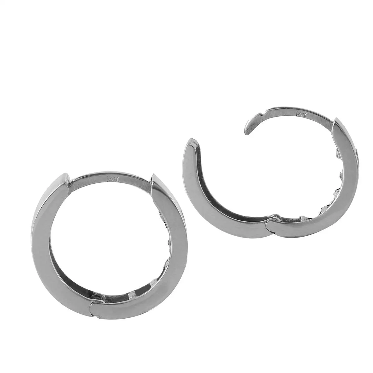 14K Solid White Gold Hoop Huggie Earrings Diamond