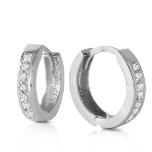 14K Solid White Gold Hoop Huggie Earrings Diamond