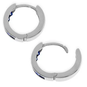 14K Solid White Gold Hoop Huggie Earrings w/ Sapphires