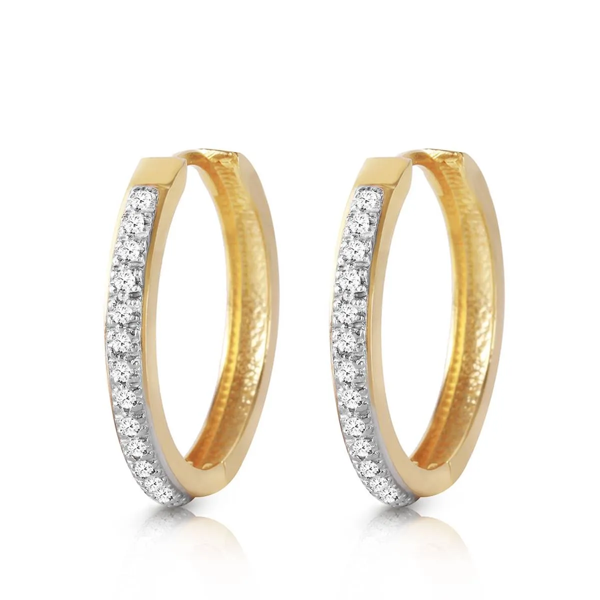 14K Solid Yellow Gold Hoop Huggie Natural Diamond Earrings