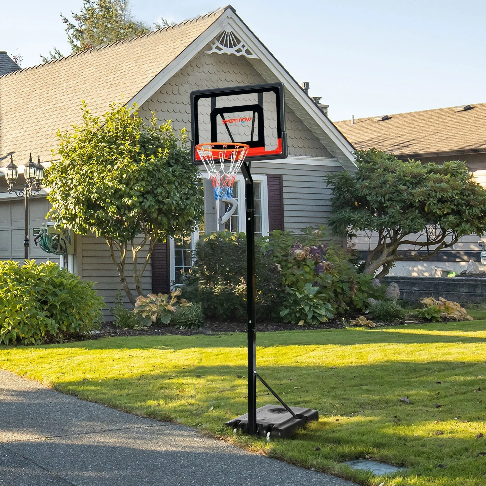 2.1 to 2.6M Adjustable Free Standing Basketball Hoop Weighted Base With Transit Wheels Black & Red by Sportnow