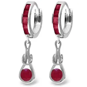 2.6 Carat 14K Solid White Gold Huggie Earrings Dangling Ruby