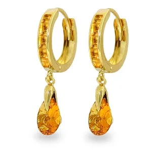 3.3 Carat 14K Solid Yellow Gold Hoops Earrings Dangling Citrine