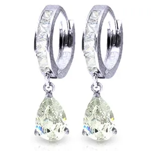 4.2 Carat 14K Solid White Gold Huggie Earrings Dangling White Topaz