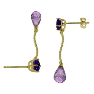 4.3 Carat 14K Solid Yellow Gold Danglings Earrings Natural Amethyst