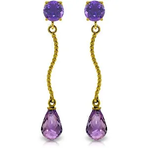 4.3 Carat 14K Solid Yellow Gold Danglings Earrings Natural Amethyst