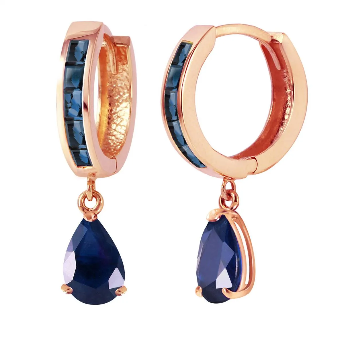 4.55 Carat 14K Solid Rose Gold Hoop Huggie Earrings Sapphire