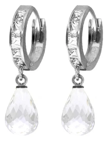 5.35 Carat 14K Solid Yellow Gold Hoop Earrings Dangling White Topaz