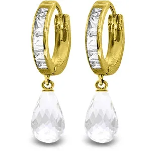 5.35 Carat 14K Solid Yellow Gold Hoop Earrings Dangling White Topaz