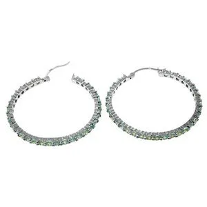 6 Carat 14K Solid White Gold Hoop Earrings Blue Topaz