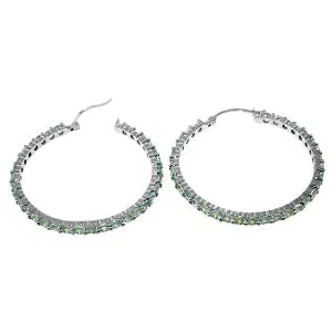 6 Carat 14K Solid White Gold Hoop Earrings Blue Topaz