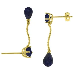 7.9 Carat 14K Solid Yellow Gold Dangling Earrings Natural Sapphire