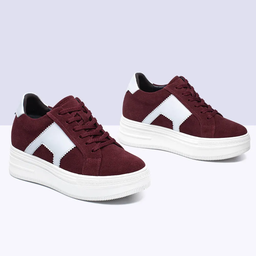 8 CM/3.15 Inches CMR CHAMARIPA Burgundy Suede Leather Elevator Shoes