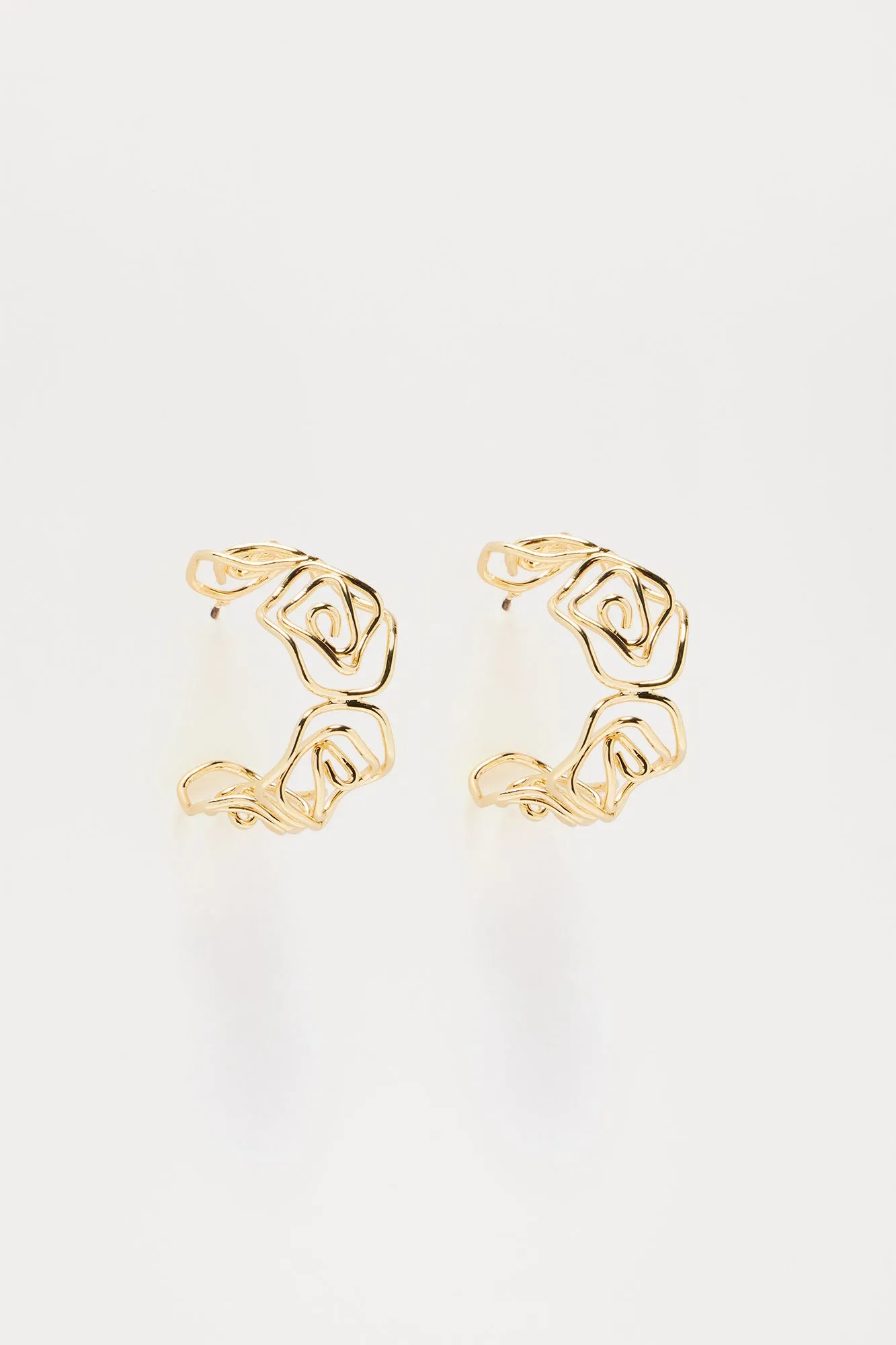 Abstract Floral Hoop Earrings  - Gold