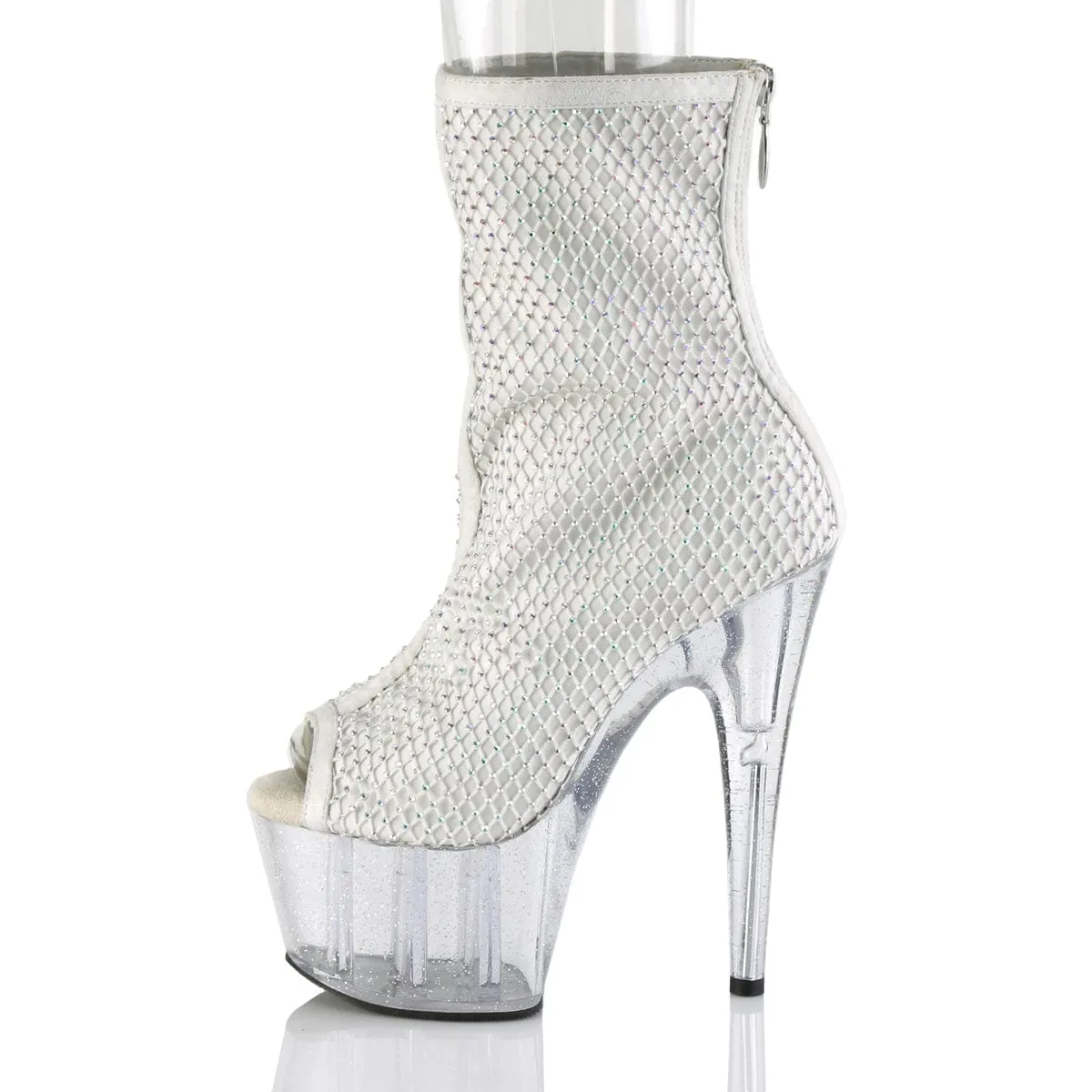 ADORE-1031GM White Fabric-Rhinestones Mesh/Clear