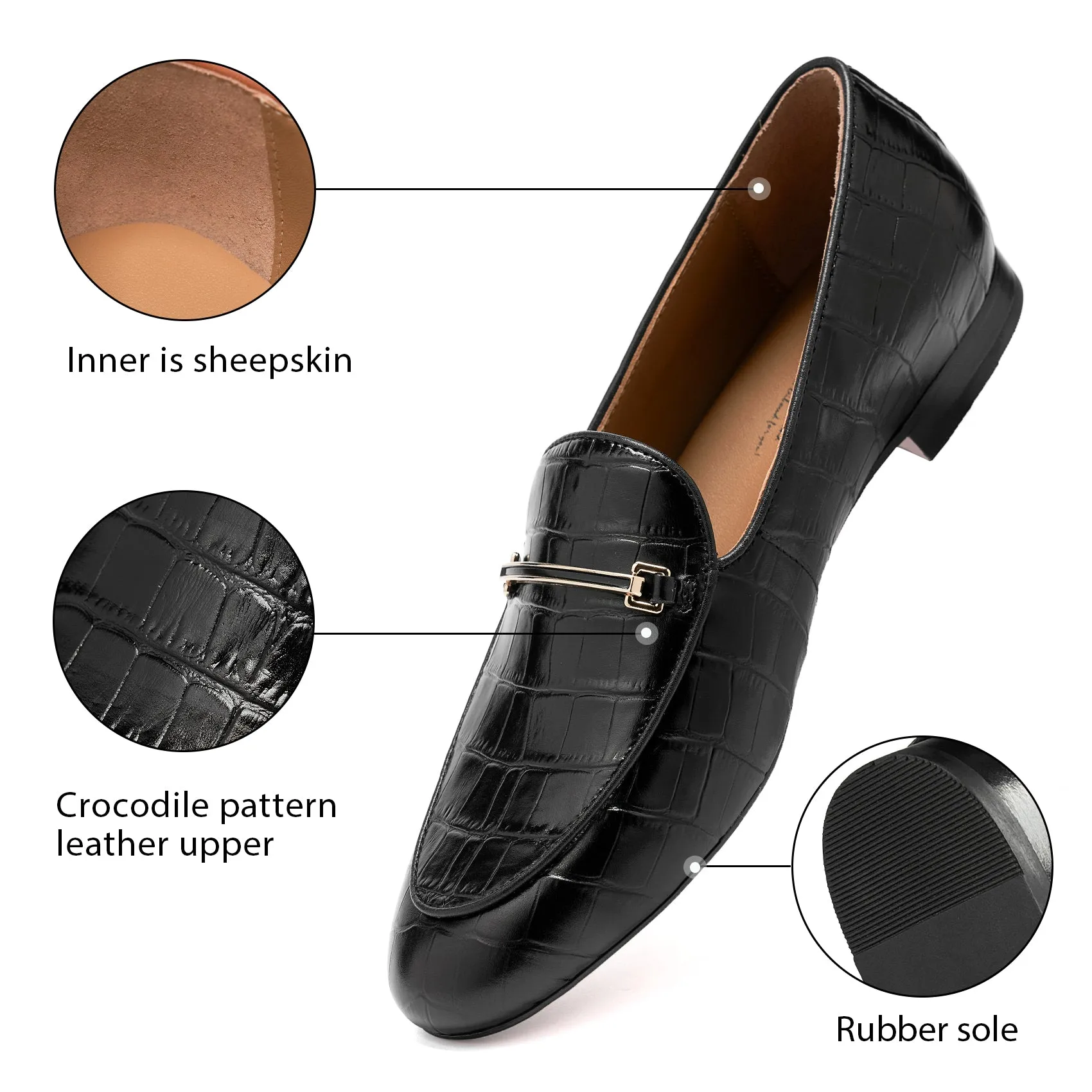 AiciBerllucci  Black Leather & Sheepskin lining- Prime-Women's Leather Loafer- Sleek Loafers Slip on Shoes-Casual Flat Shoes