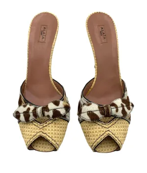 Alaia Raffia Animal Print Peep Toe Heeled Mules