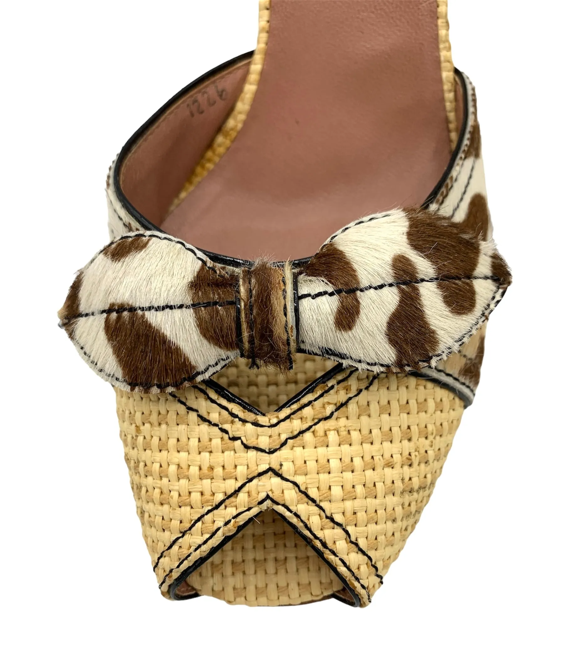 Alaia Raffia Animal Print Peep Toe Heeled Mules