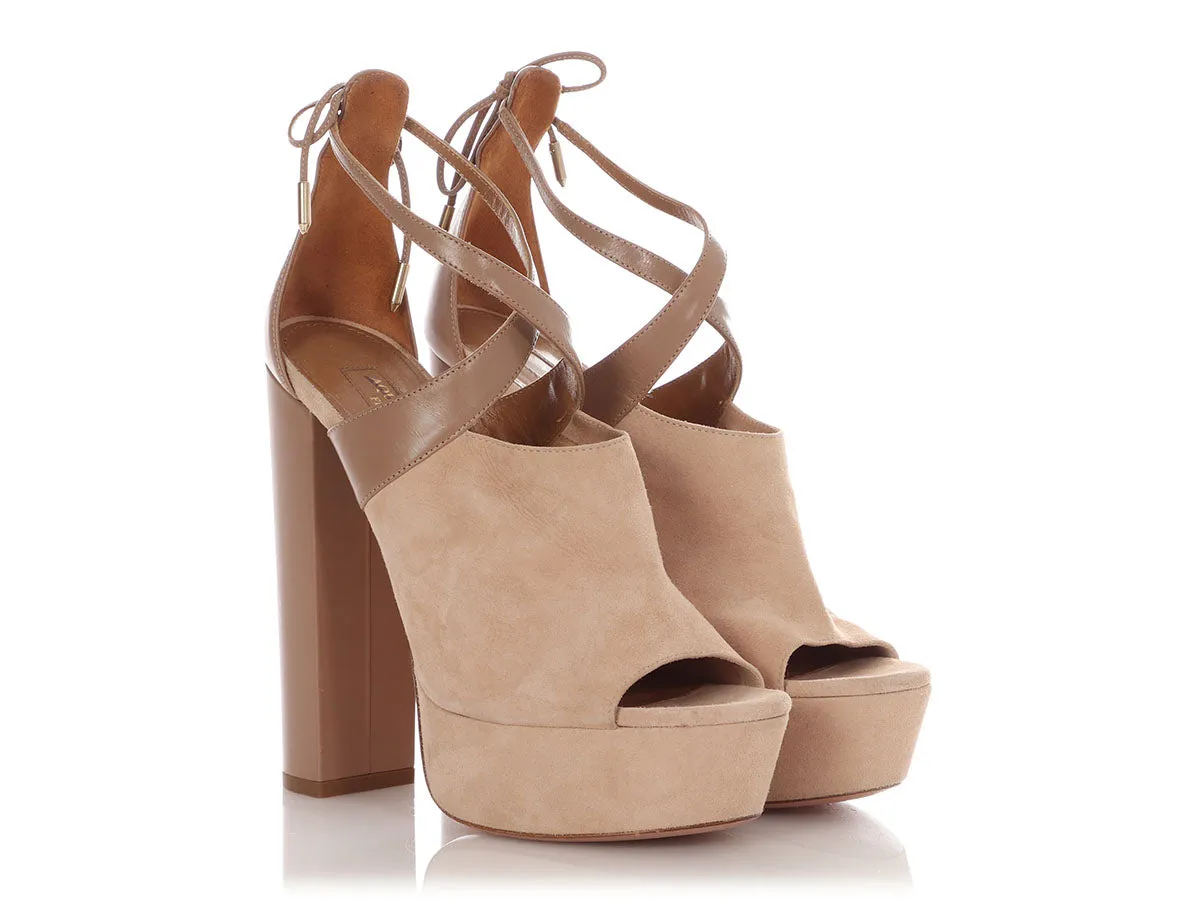 Aquazurra Beige Suede Peep-Toe Pumps