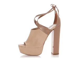 Aquazurra Beige Suede Peep-Toe Pumps