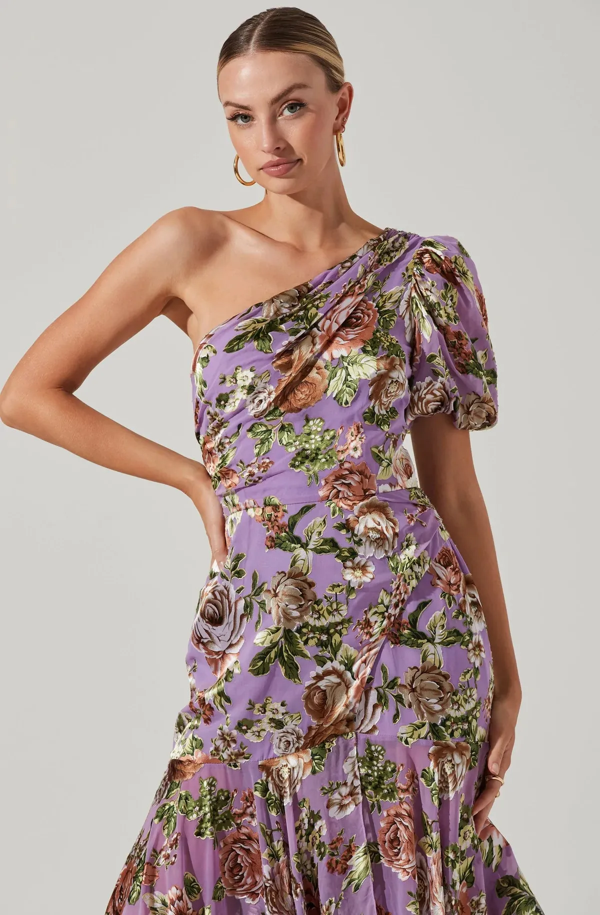 ASTR THE LABEL - SANTORINI FLORAL ONE SHOULDER MIDI DRESS