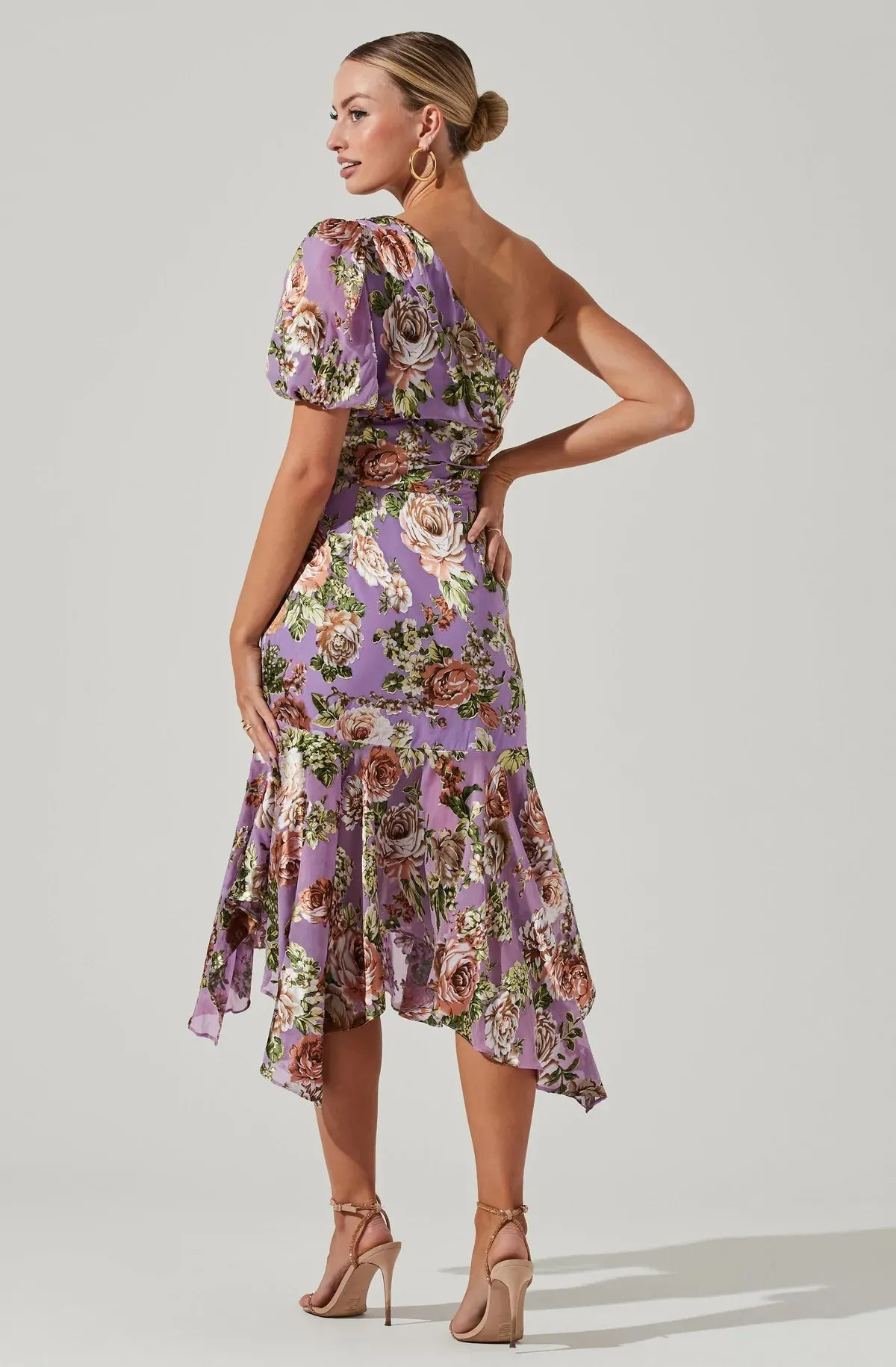 ASTR THE LABEL - SANTORINI FLORAL ONE SHOULDER MIDI DRESS