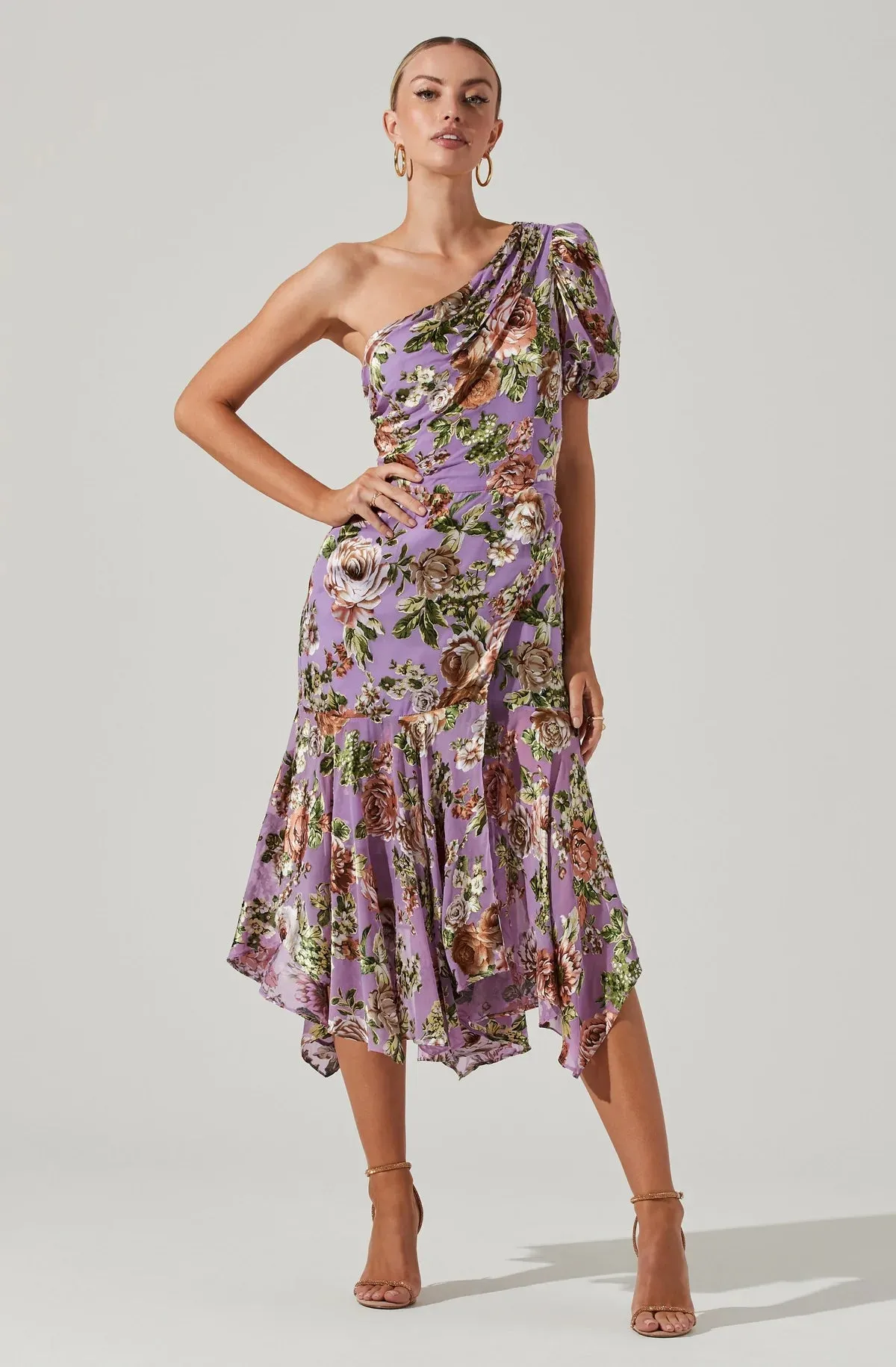 ASTR THE LABEL - SANTORINI FLORAL ONE SHOULDER MIDI DRESS