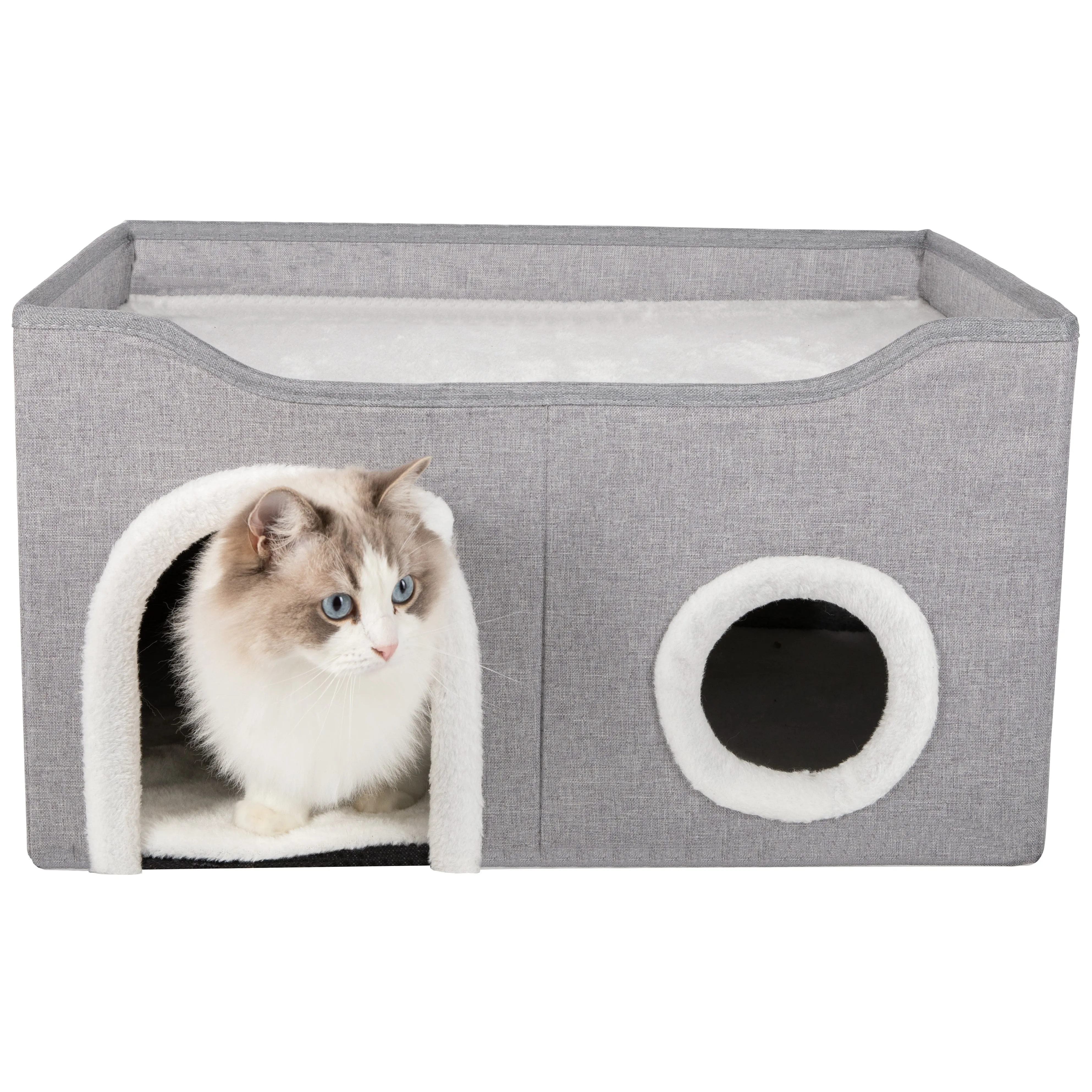 AUSSIE FURBABY Cat Bed Cat Cave with Cat Scratcher and Dangling Cat Toys. Ideal rabbit bed, cat cave, small dog bed or pet bed. Huge Cat House Cubby for 2 cats. Stylish Cat Furniture