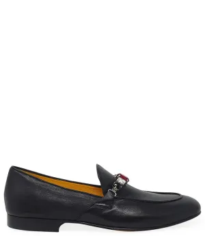 Black Leather Jeweled Loafer