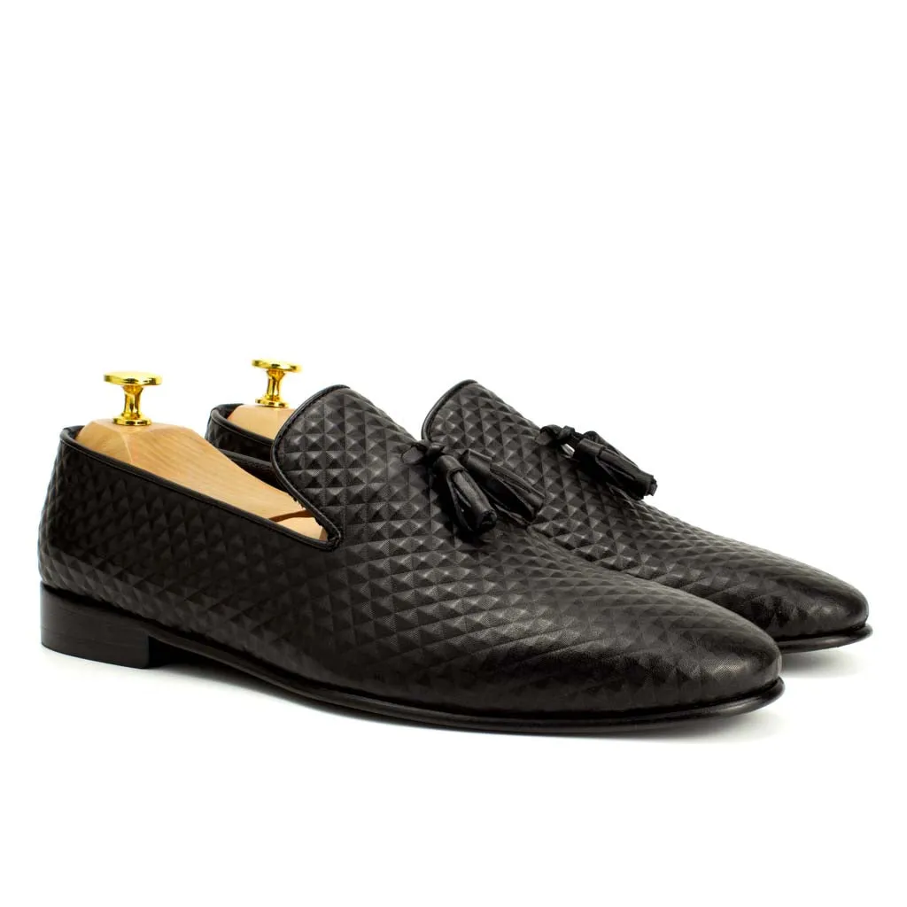 Black Men's Leather Spiky Loafers