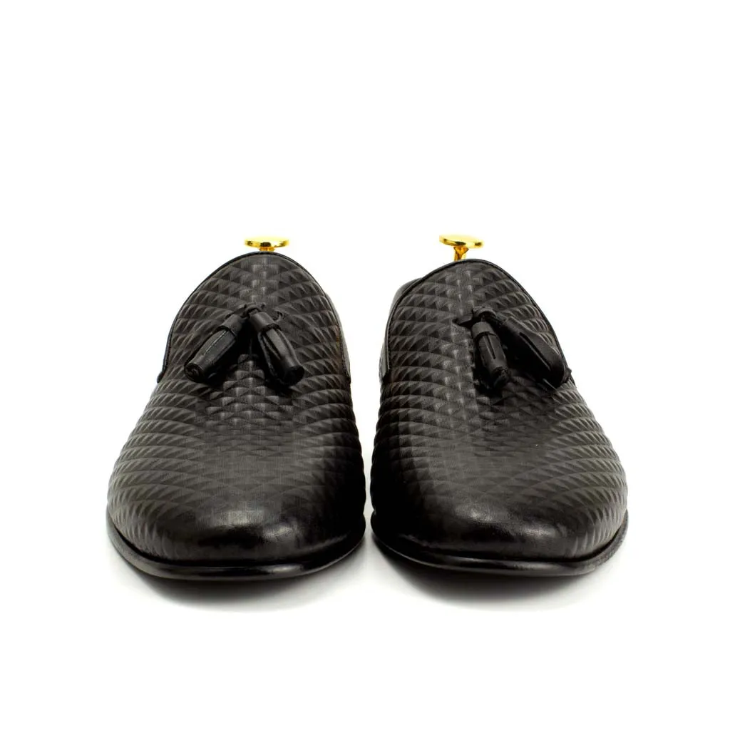 Black Men's Leather Spiky Loafers