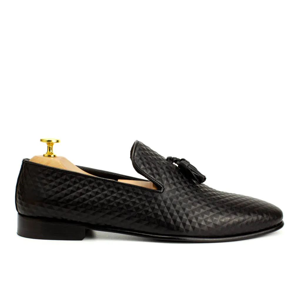 Black Men's Leather Spiky Loafers