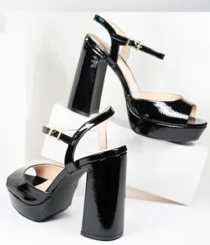 Black Patent Leatherette Peep Toe Platforms