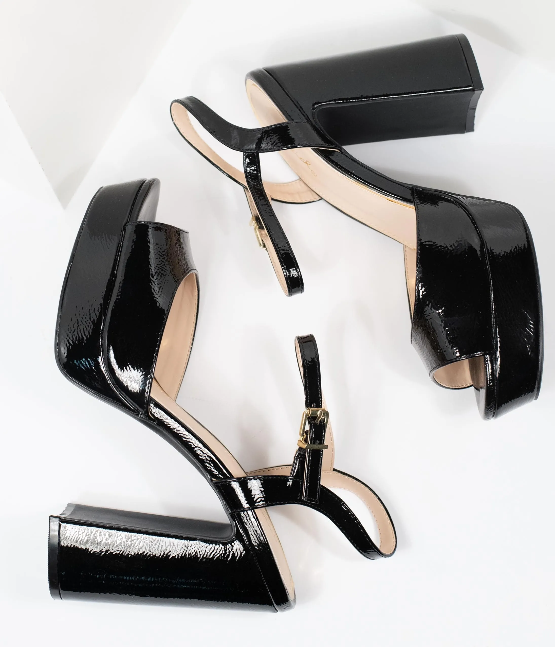 Black Patent Leatherette Peep Toe Platforms