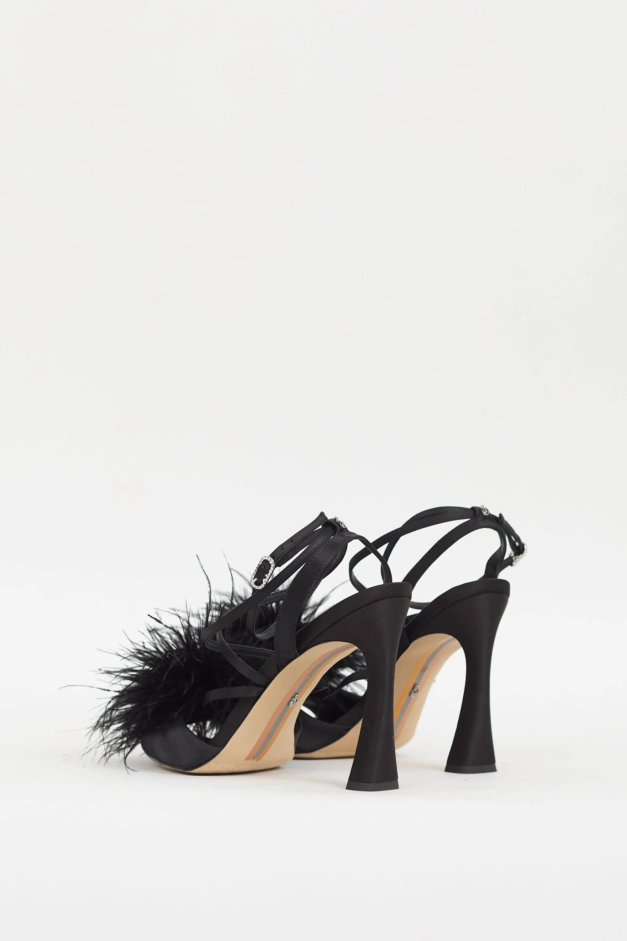 Black Satin & Feather Layton Heel