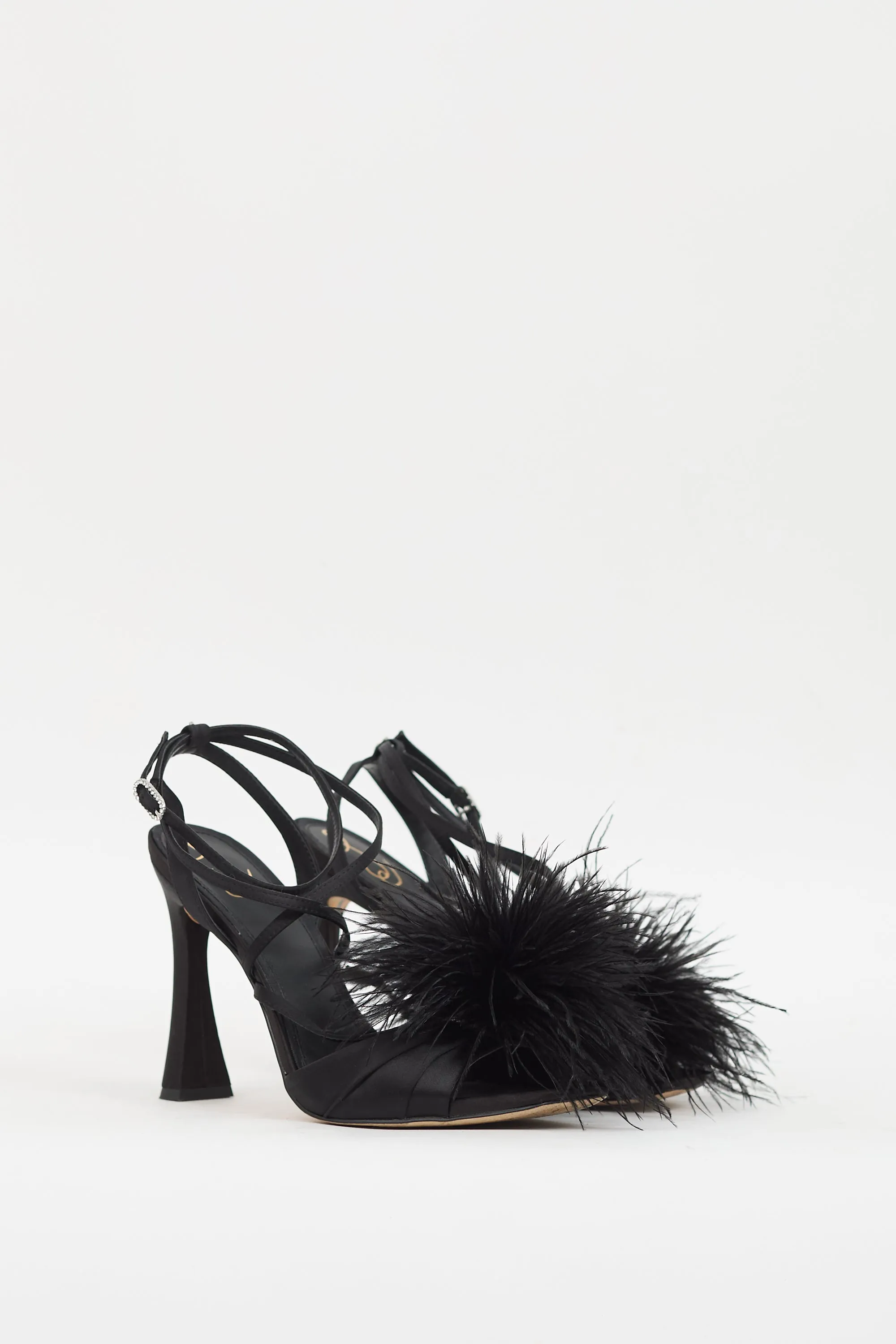 Black Satin & Feather Layton Heel