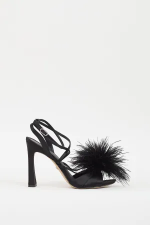 Black Satin & Feather Layton Heel