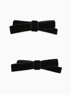 Black Small Bow Velvet Girl Clips Set 2