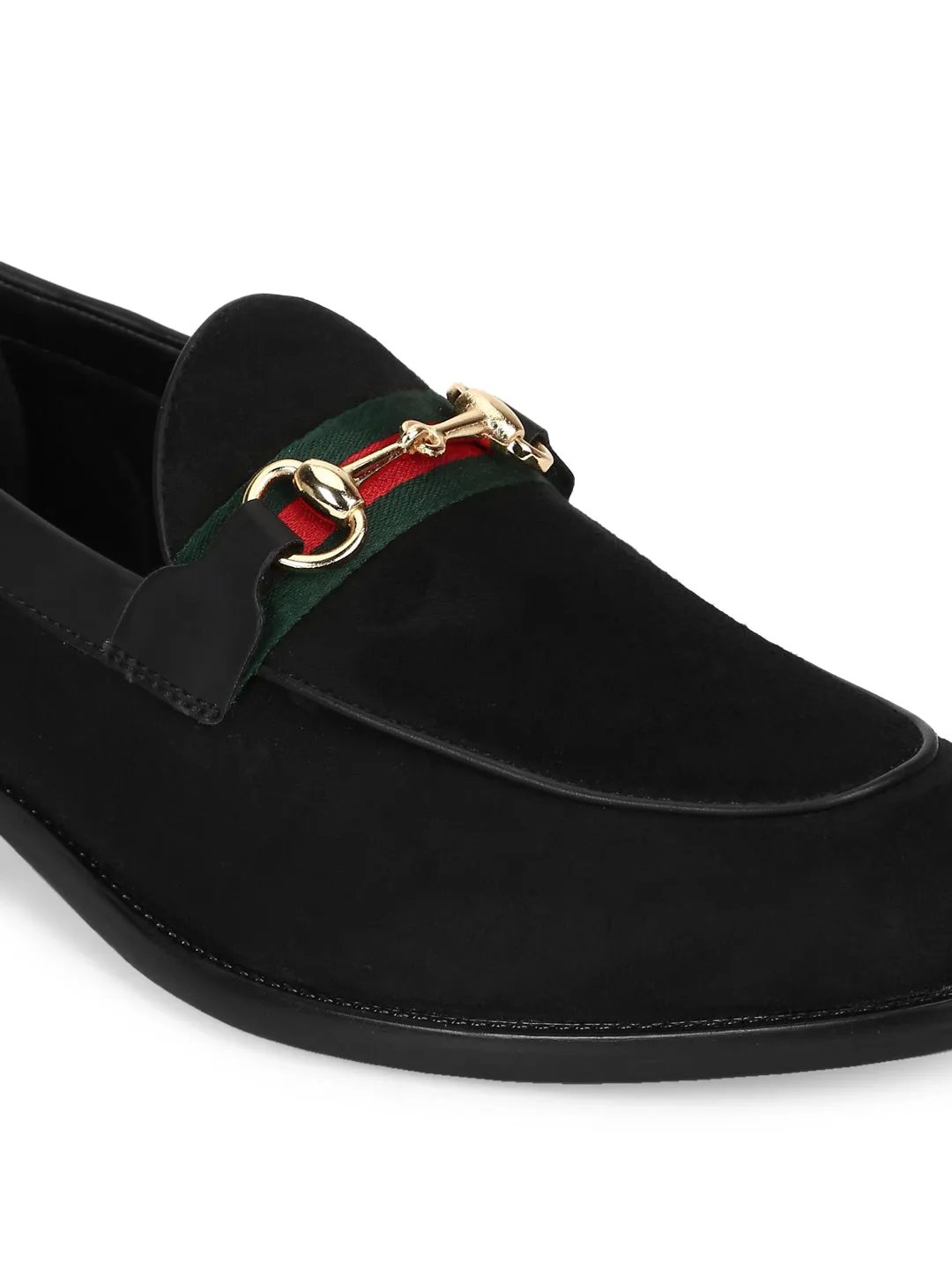 Black Suede Men's Low Heel Chained Loafers (TC-SM-5002-BLKSUE)